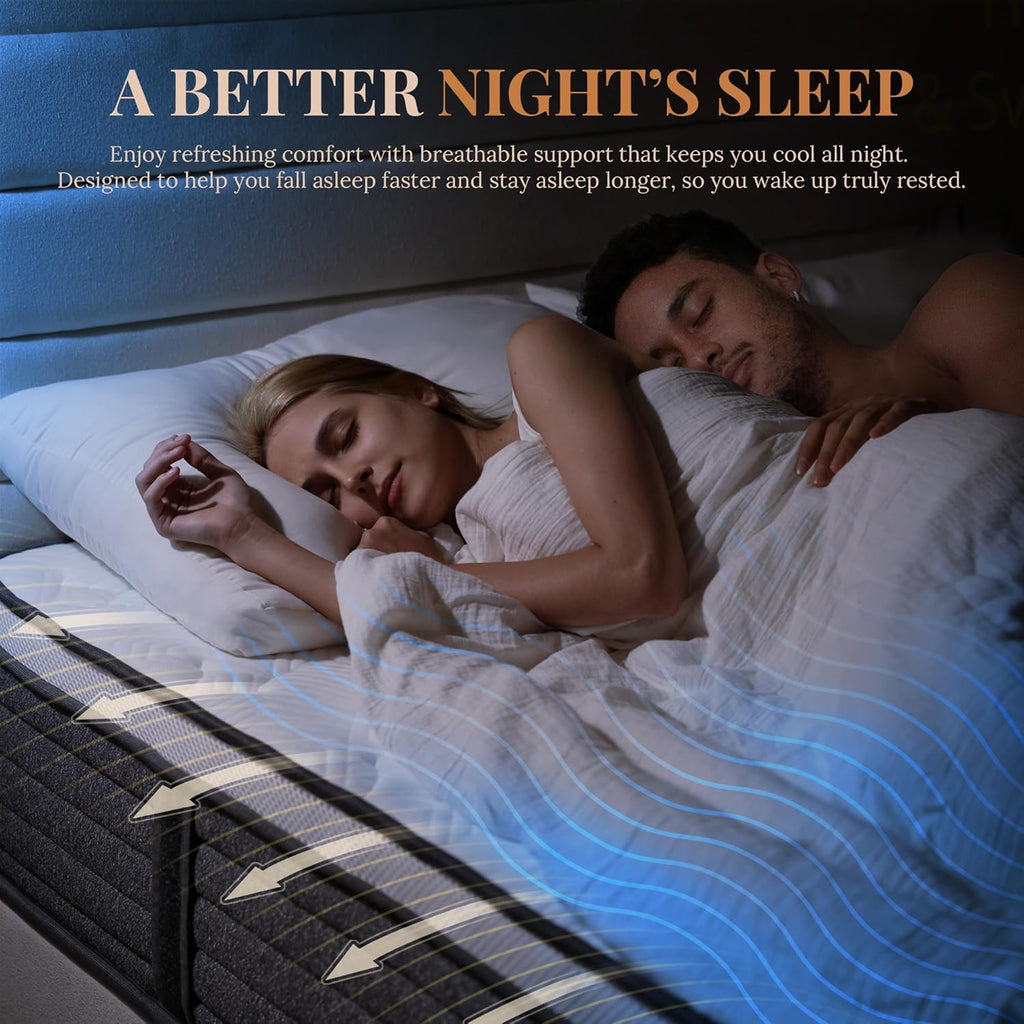CH Charme House Queen Mattress, 14 Inch Hybrid Queen Size, Medium Feel Foam and Individual Pocket Springs, Fiberglass Free Bed Mattress, Extra Edge Support, Pressure Relief, CertiPUR-US