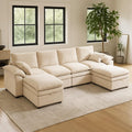 Large U-Shaped Sectional Couch Set - 6/7/8 Seater Oversized Cloud Sofa for Living Room, Big Comfy Chenille Fabric Couches, Extra Long Modular Sofa Bed Furniture (Beige, 6-Seater Sofa)