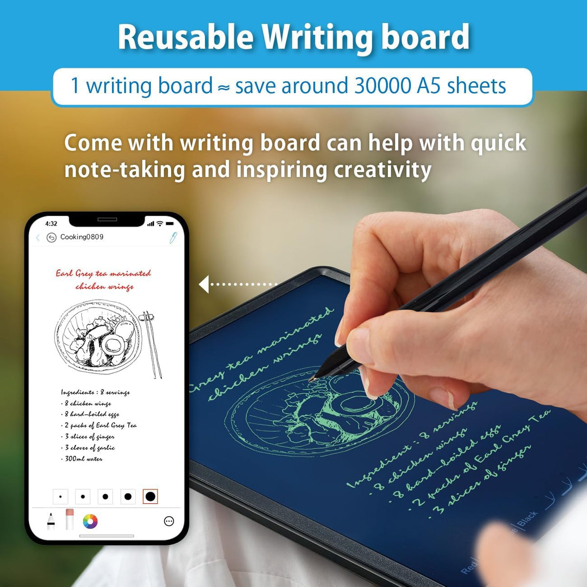 Ophayapen Smart Sync Pen for Note Taking with Notebook and Writing Board,Real-time Sync for Digitizing,Convert to Text,Storing,Sharing Paper Notes via APP on Smartphone & iPad (Android and iOS)
