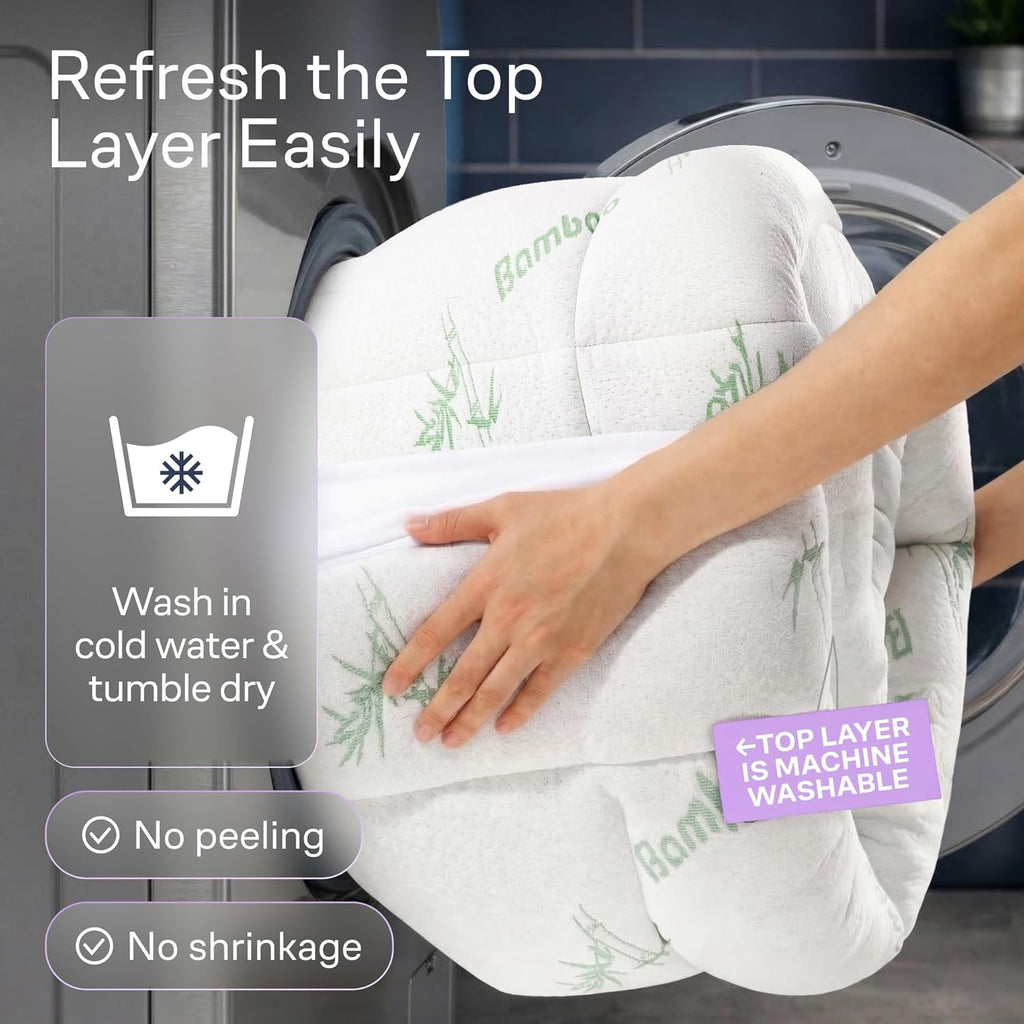 Dual-Layer 4 Inch Queen Size Mattress Topper - 2” Memory Foam + 2” Viscose Made from Bamboo Mattress Pad - Double the Comfort & Back Support - Removable & Machine-Washable Cover, Green