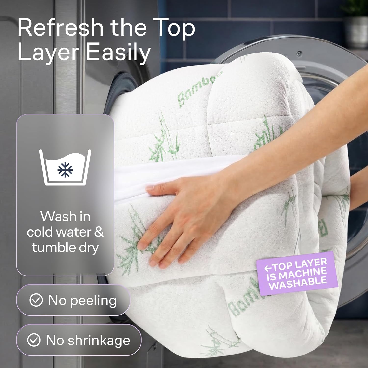 Dual-Layer 4 Inch Queen Size Mattress Topper - 2” Memory Foam + 2” Viscose Made from Bamboo Mattress Pad - Double the Comfort & Back Support - Removable & Machine-Washable Cover, Green