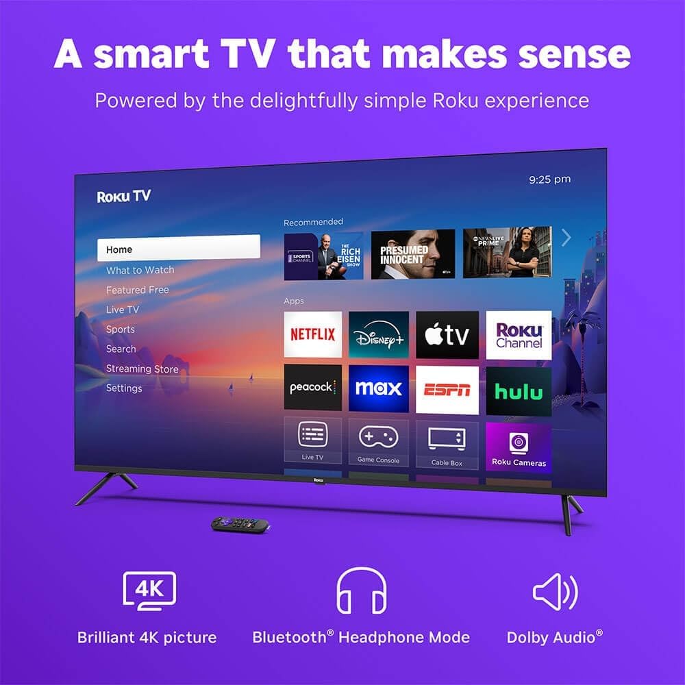 Roku Smart TV 43-Inch Select Series, 4K HDR TV – Roku TV with Roku Remote – Flat Screen LED Television with Wi-Fi for Streaming 43R4C4-2024 Model (Renewed)
