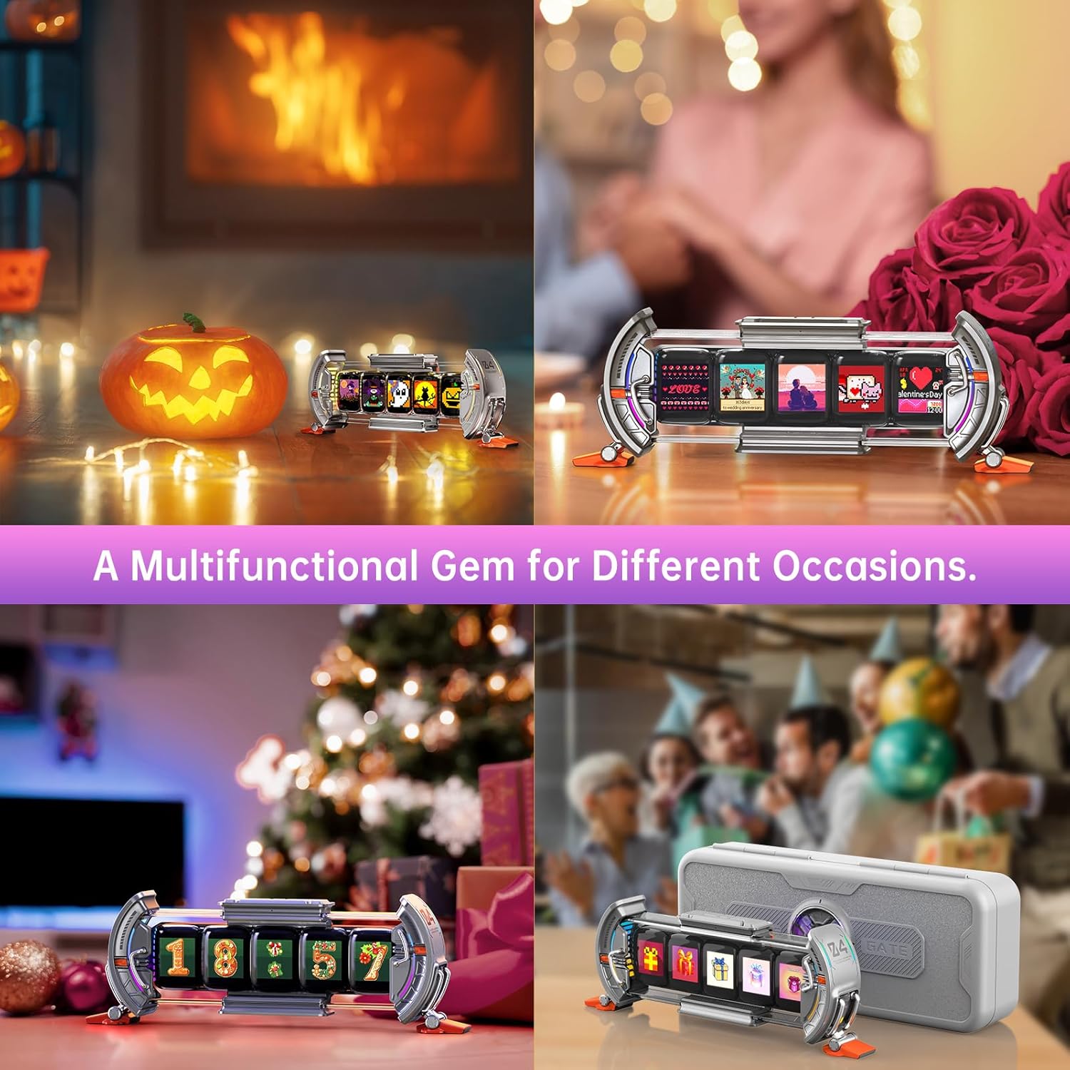 Divoom Times Gate - Cyberpunk Gaming Setup Digital Alarm Clock, Smart APP, WiFi Connect, RGB LED Display, Personalized Financial & Bitcoin Dashboard, Pixel Art for Gaming Room & Office Decor, Silver