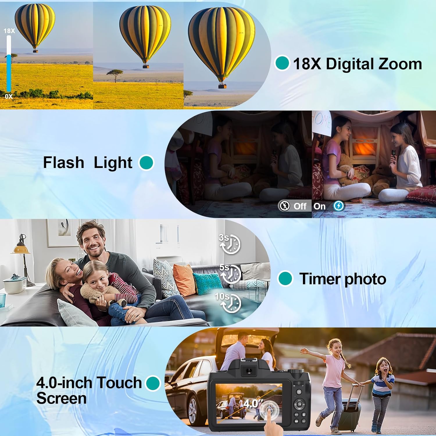 Digital Camera,5K 64MP Camera for Photography with Dual-Lens and Lens Hood,32GB Card 2 Batteries,Selfie 4" Touch Screen Vlogging Cameras for YouTube, Autofocus Flash 18X Digital Zoom Travel Camera