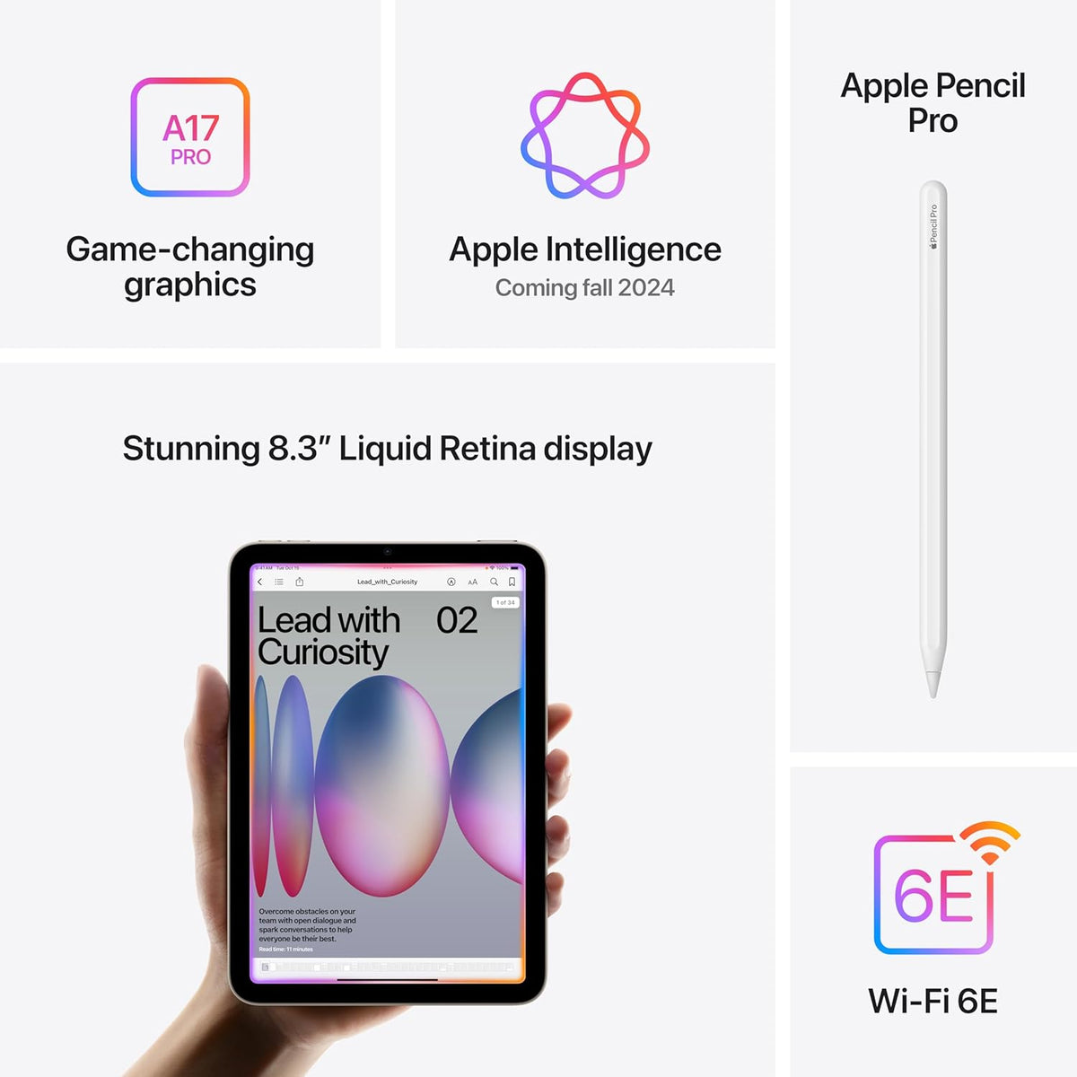 Apple iPad mini (A17 Pro): Apple Intelligence, 8.3-inch Liquid Retina Display, 128GB, Wi-Fi 6E, 12MP Front/12MP Back Camera, Touch ID, All-Day Battery Life — Purple