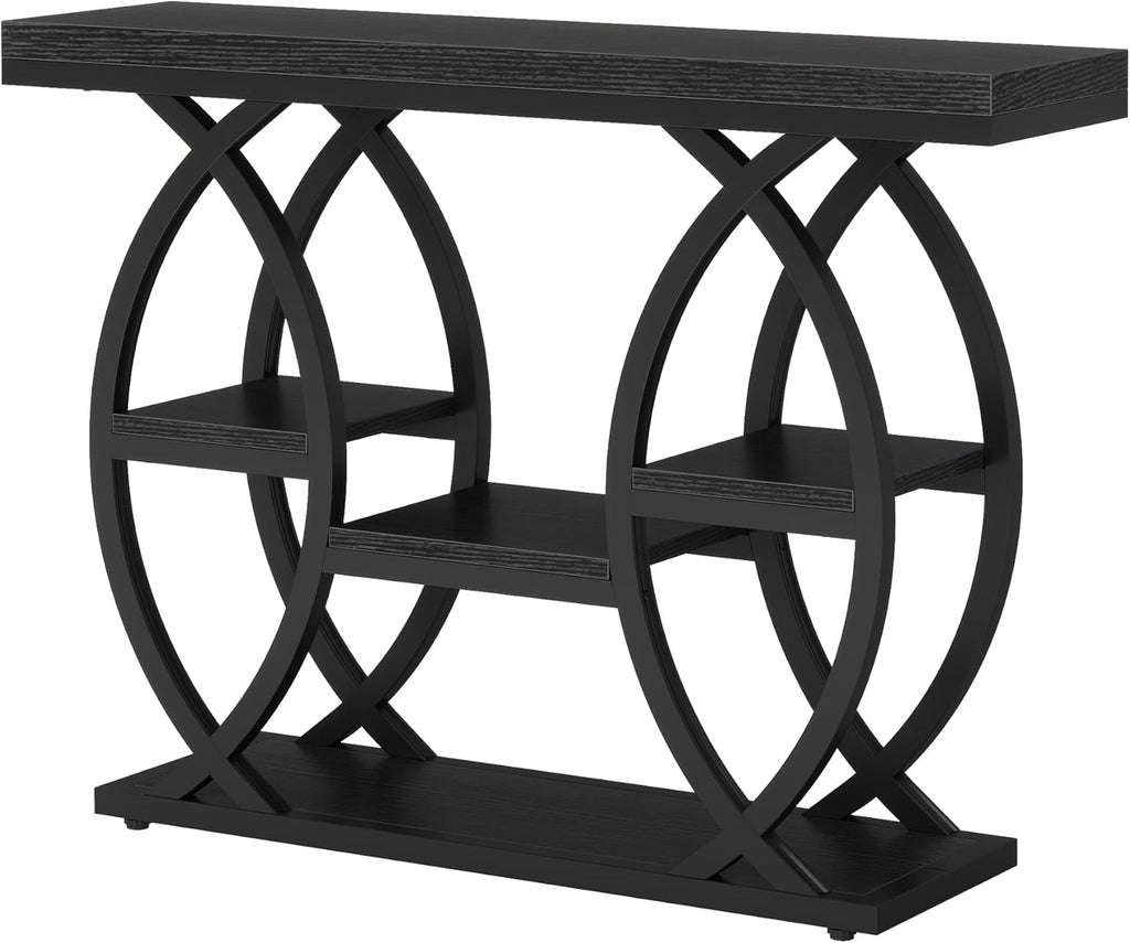 Tribesigns 39.4" Console Table, Industrial 4-Tier Sofa Table Entryway Table with Storage Shelves, Narrow Wood Accent Tables with Metal Frame for Small Spaces, Hallway, Foyer, Black