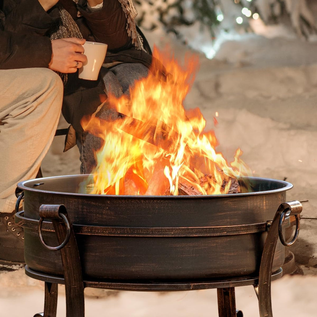 EcoNook 36 Inch Fire Pit with Grill & Lid, Fireplace & Round Table & BBQ 3 in 1 Fire Pit,Heavy Duty Wood Burning Fire Pits for Outside with Fire Poker, Waterproof Cover & Log Grate