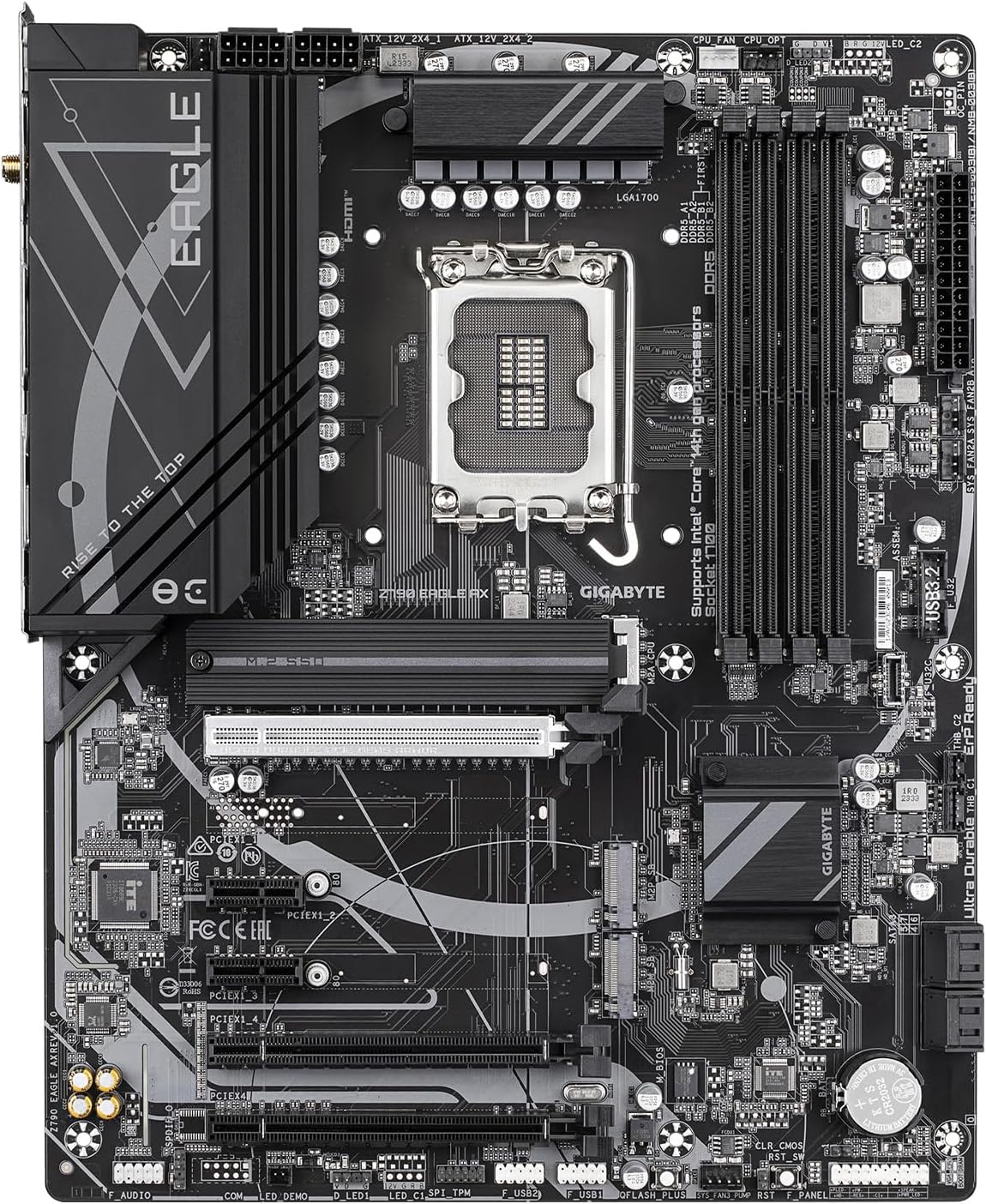 GIGABYTE Z790 Eagle AX LGA 1700 ATX Motherboard, Support Intel Core 14th/13th/12th Gen, DDR5, 12+1+1 Power Phase, 3X M.2, PCIe 5.0, USB-C 3.2, WIFI6E, 2.5GbE, Q-Flash, EZ-Latch, RGB Fusion