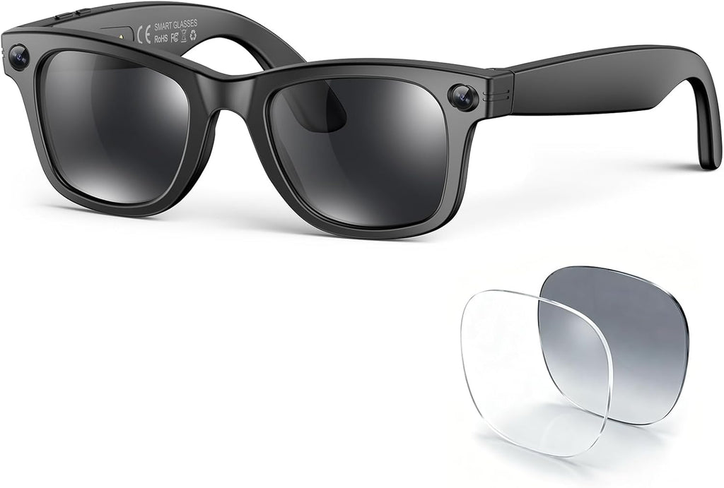 2026 AI Smart Glasses with Camera and Bluetooth,8MP 4K Camera Glasses,Supports AI Voice Control/Photo/Video/Audio Recording,Glasses with 133 Translation,Sunglasses Lenses+Photochromic for Men & Women