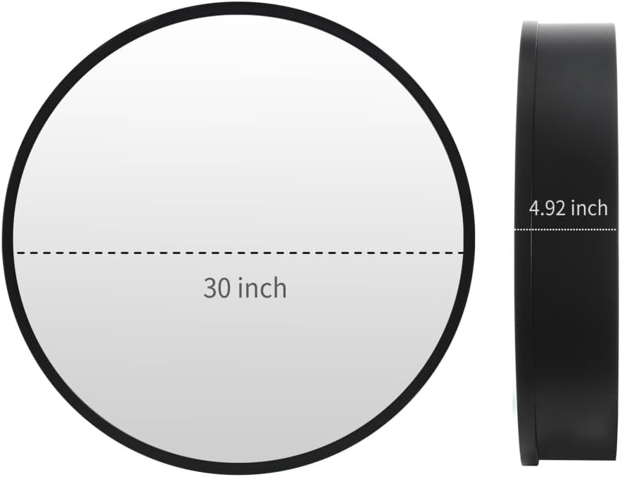 Movo Round 30 Inch x 30 Inch Black Metal Framed Bathroom Mirror Medicine Cabinet, Circular Storage Cabinet Surface Mounted