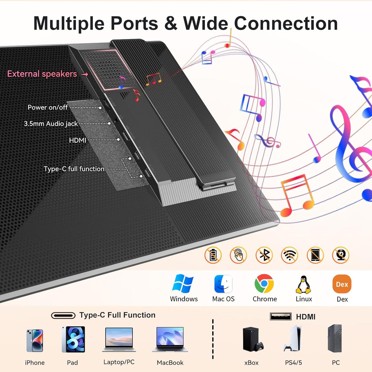 Portable Monitor 16" 1200P FHD Laptop Screen Extender, Horizontal Vertical Monitors with External Speakers, 100% sRGB Plug & Play Computer Gaming Travel Second Screen for Wins Mac Phone PS5 Xbox
