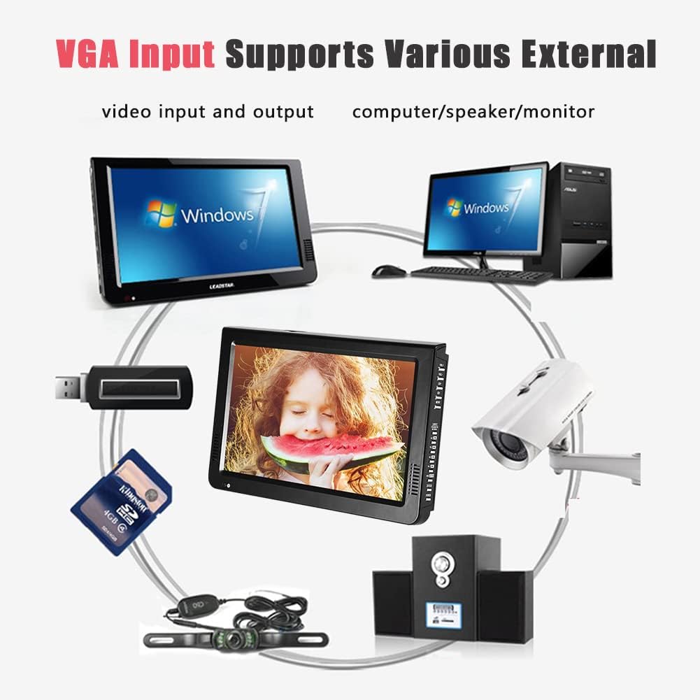10 inch Portable TV ATSC Digital Television 16:9 TFT LED 1080P HDMI Video Player with USB/TF Card Slot Built in Rechargeable Battery for Home Car Outdoor Travel (01)