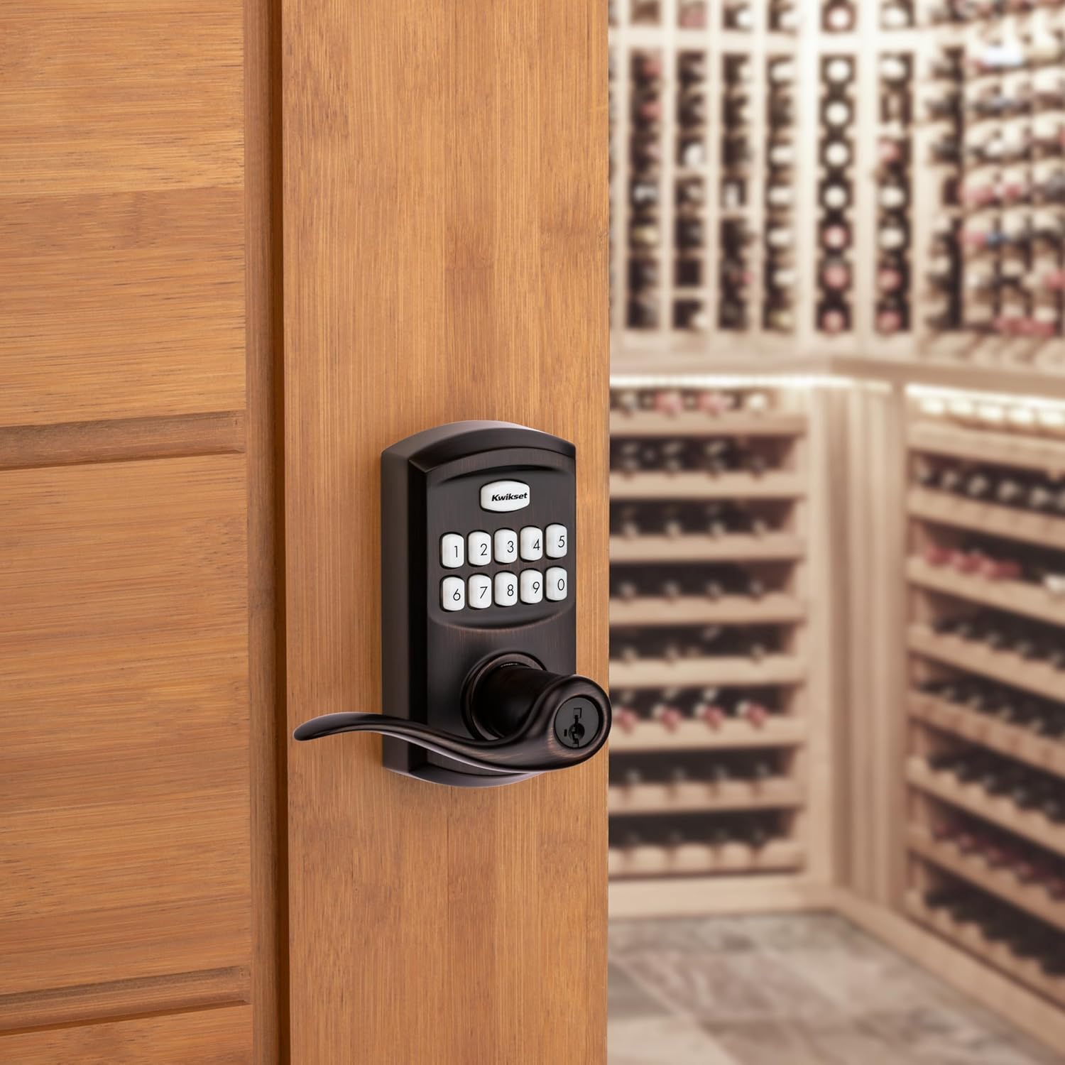 Kwikset SmartCode 917 Keypad Keyless Entry Traditional Residential Electronic Lever Deadbolt Alternative with Tustin Door Lever and SmartKey Security, Venetian Bronze