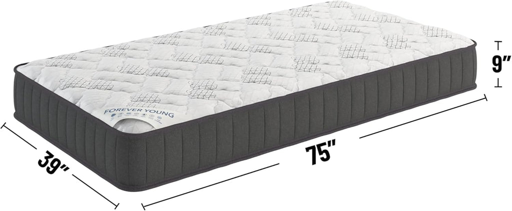 Ottomanson 9" Hybrid Twin Mattress - Firm - Made in USA - Individually Pocketed Coils & CertiPUR-US Foam - Fiberglass-Free - Bed in a Box