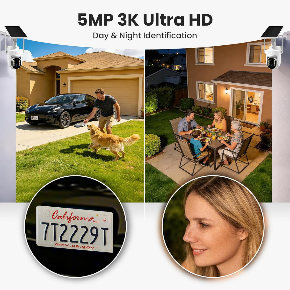SOLIOM Security Cameras Wireless Outdoor, 6-Camera Solar Security System, 5MP 3K Color Night Vision, Radar Motion Detection, 360° Auto Tracking, No Monthly Fees, 64GB Local Storage
