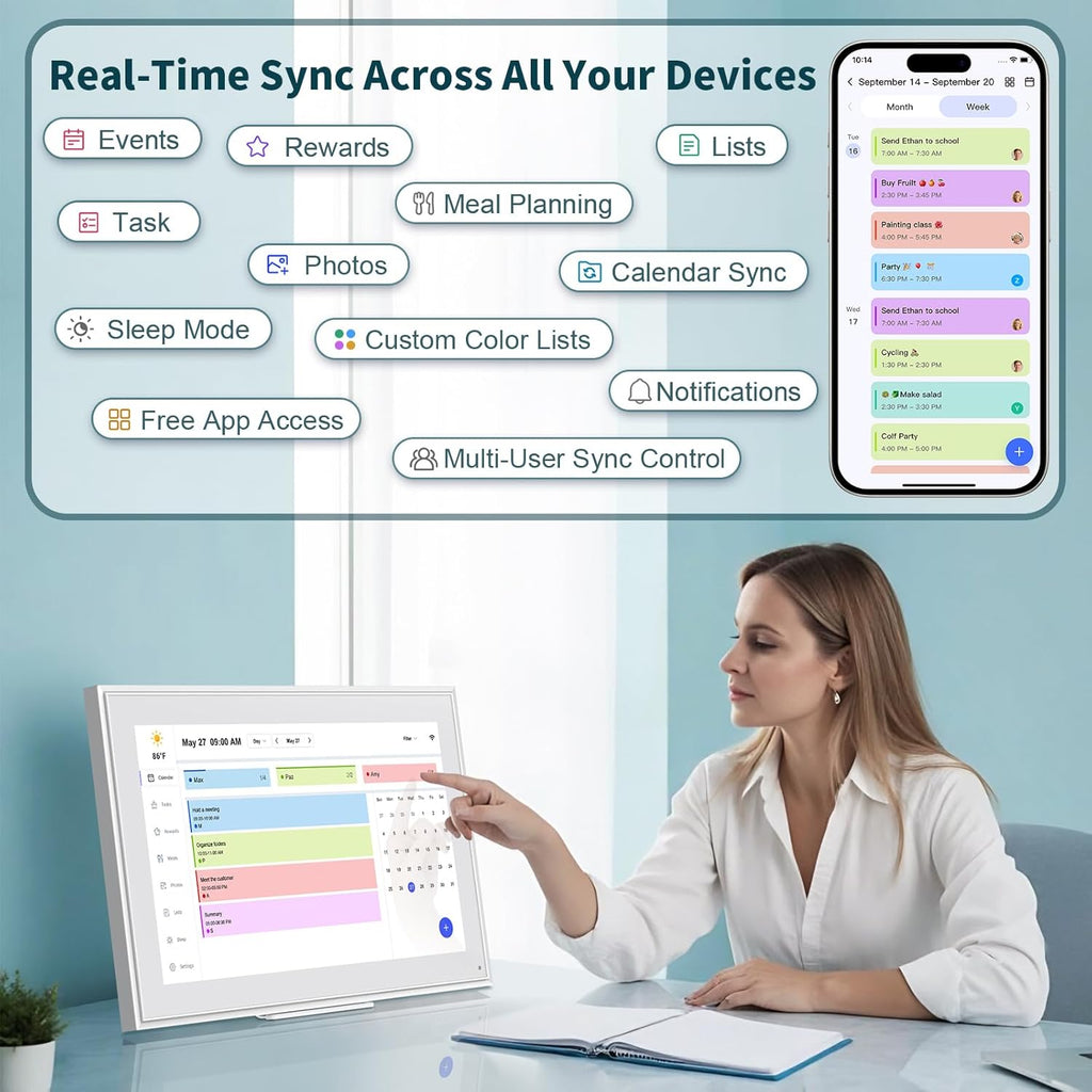 Canupdog 15.6 Inch Digital Calendar, Electronic Planner & Chore Chart with 1920x1080P IPS Touchscreen, Task Rewards System, Interactive Display for Family Schedules Gifts for Women Mom