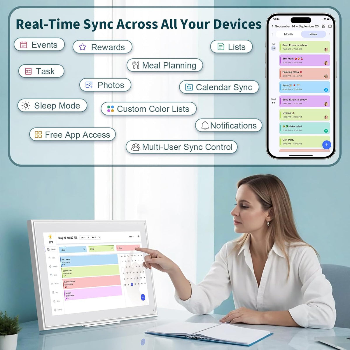 Canupdog 15.6 Inch Digital Calendar, Electronic Planner & Chore Chart with 1920x1080P IPS Touchscreen, Task Rewards System, Interactive Display for Family Schedules Gifts for Women Mom