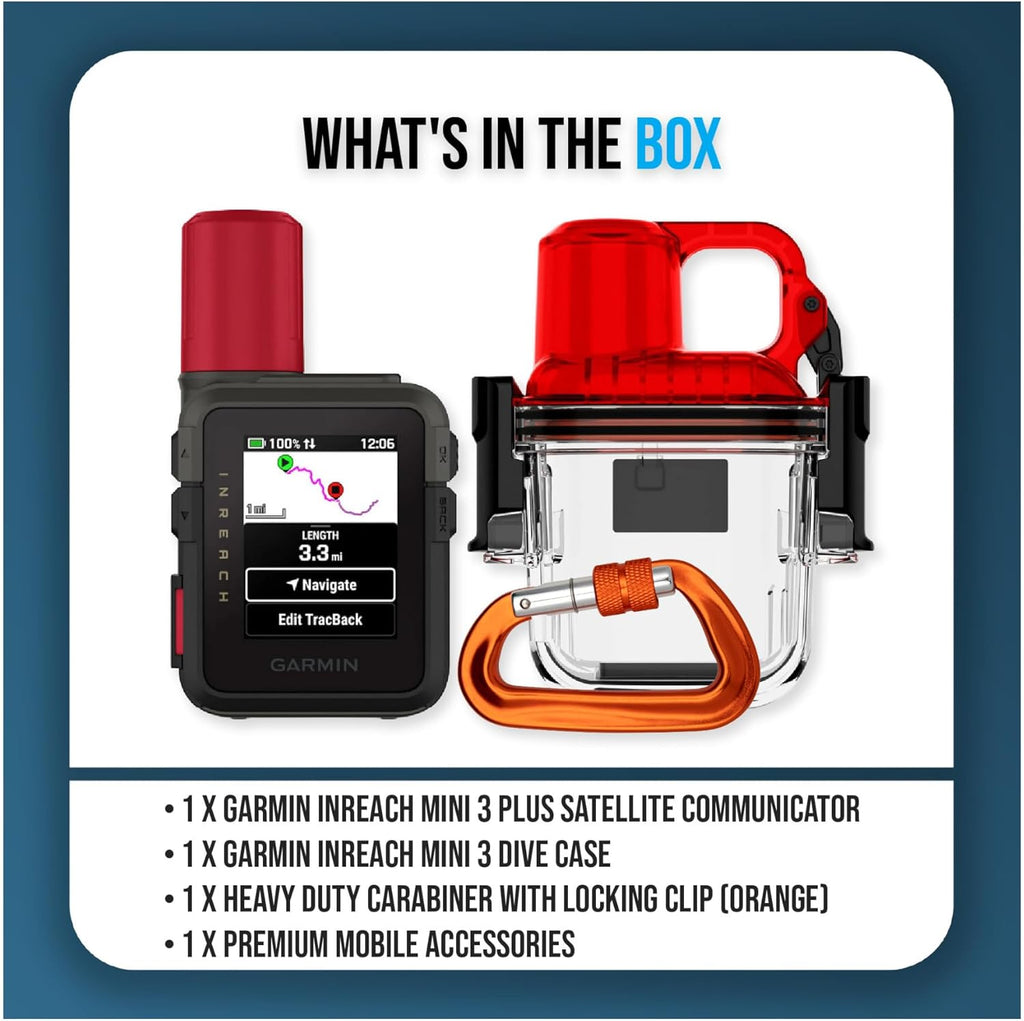Garmin inReach Mini 3 Plus Satellite Communicator - Lightweight Compact Rugged Portable GPS Handheld w/Two-Way Text Messaging Device with inReach Mini 3 Dive Case Premium Accessories Bundle