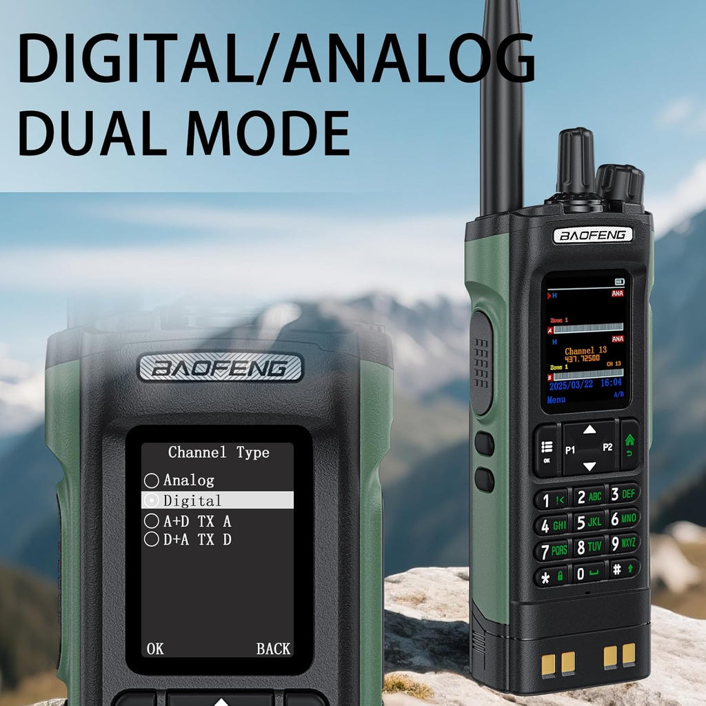 BAOFENG DM32 DMR Handheld Radio with USB-C Charging, GPS, 10W Long Range Walkie Talkie for Emergency Rescue & Outdoor Sports DM-32UV (1 Pack Green)