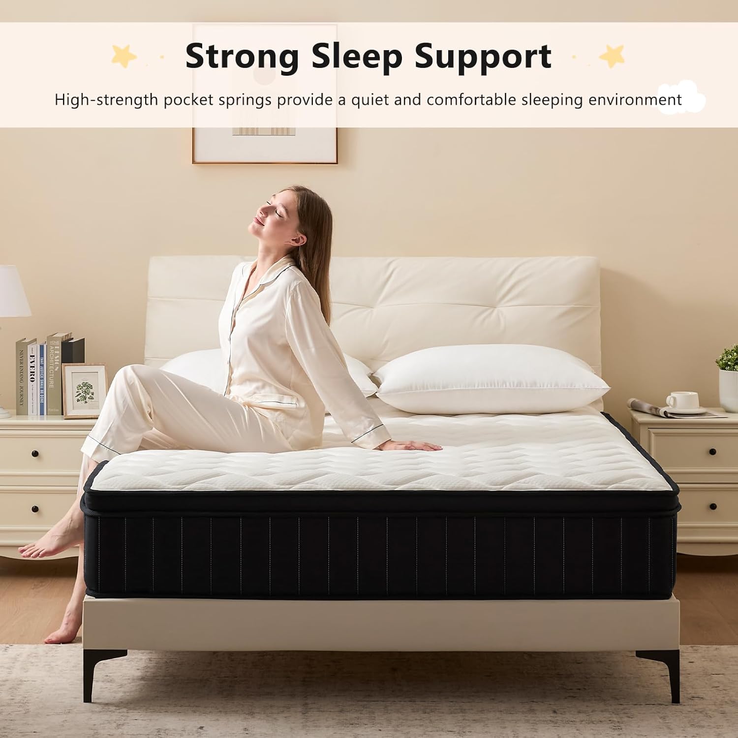 Moccona King 14 Inch Hybrid Mattress with Memory Foam - Mattress in a Box with Individual Pocket Spring - Medium Firm Mattress Sleep Support Pressure Relief CertiPUR-US Certified