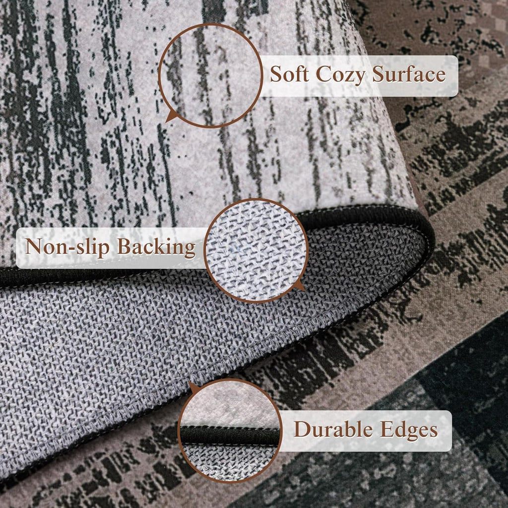 LIANLAM 8x10 Washable Area Rugs for Living Room and Bedroom, Checkered Pattern Non-Slip Carpet, Stain Resistant Low Pile Soft Rug for Dining Room,Office,Nursery,Kids Room(8x10,Chocolate)