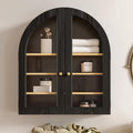 EYYTHUNG Arched Wall Cabinet, Large Bathroom Medicine Cabinet Wall Mounted Cupboard, Modern Floating Storage Cabinet with Acrylic Door Adjustable Shelf, Wood Organizer (Black-Oak)