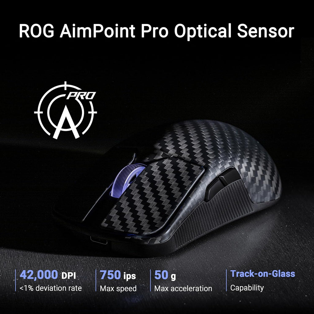 ASUS ROG Harpe Ace Extreme Wireless Esports Gaming Mouse – Carbon Fiber Build, 47g Lightweight, Tri-Mode Connectivity, 42K DPI, up to 70Hr Battery, Glass Skates, Pro-Approved, PC/Mac Support - Black