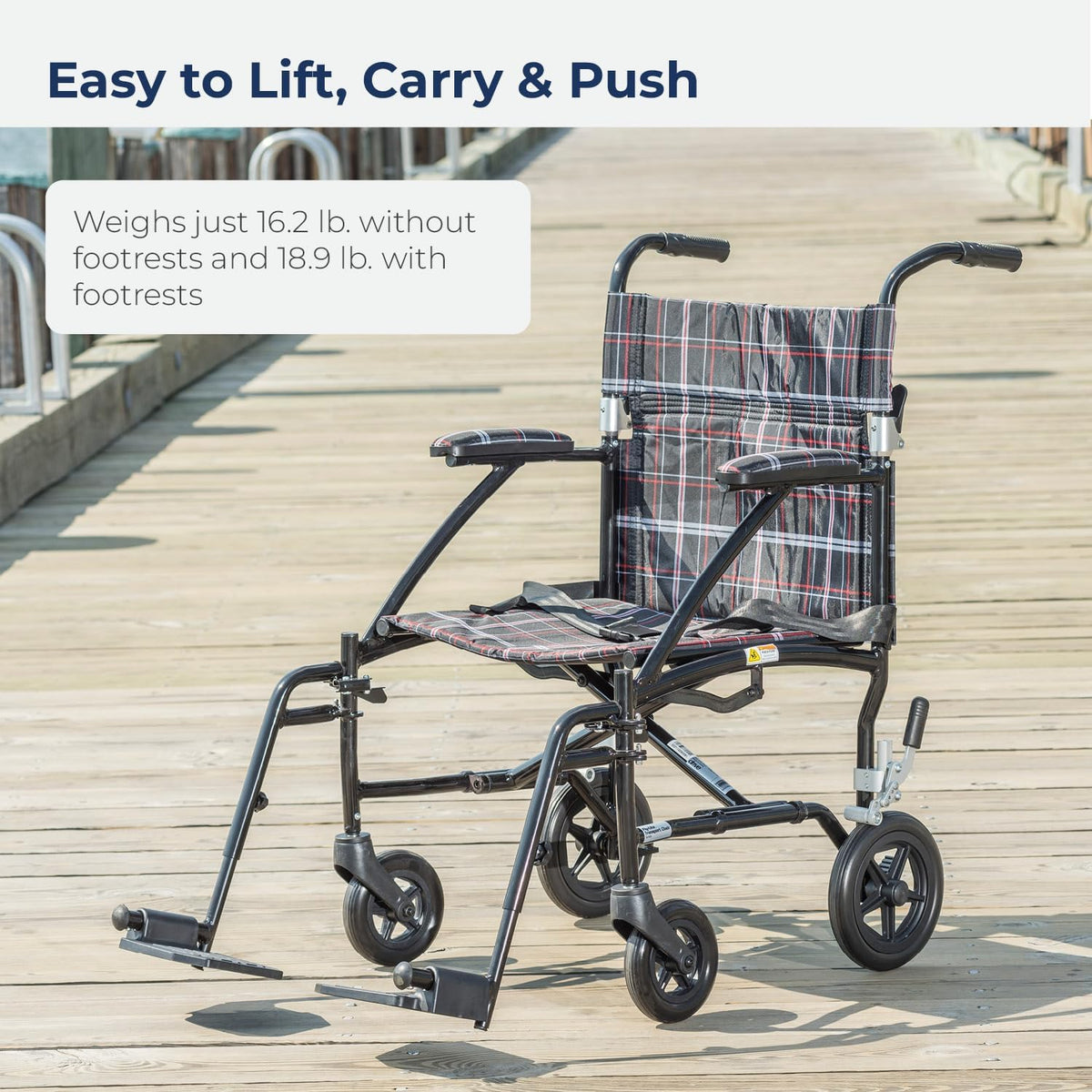Drive Medical DFL19-BLK Fly-Lite Lightweight Folding Transport Wheelchair with Swing-Away Footrests, Black