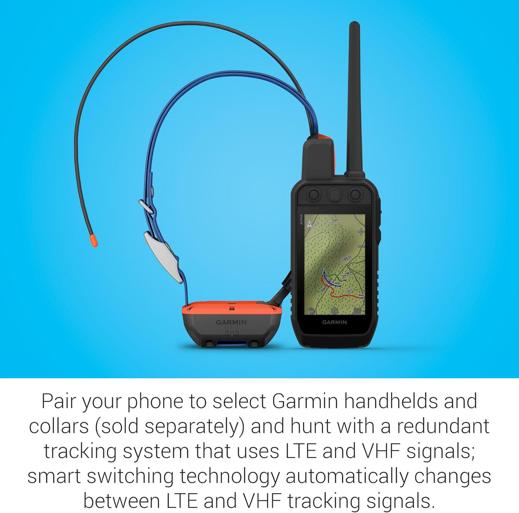 Garmin Alpha® LTE, Cellular Technology Dog Tracker, See Your Dog's Movements On Your Compatible Smartphone or Integrate it with Your Garmin Dog Tracking System to Track via VHF or LTE