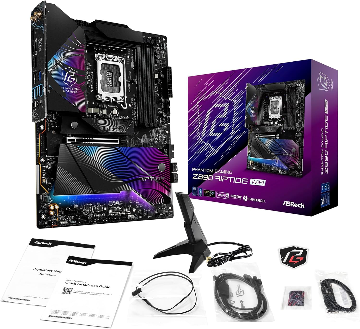 ASRock Intel Core Ultra Phantom Gaming Z890 Riptide WiFi 7 ATX Motherboard DDR5 9066 MHz 256 GB LGA1851 RL-ILM M.2 PCIe 5.0