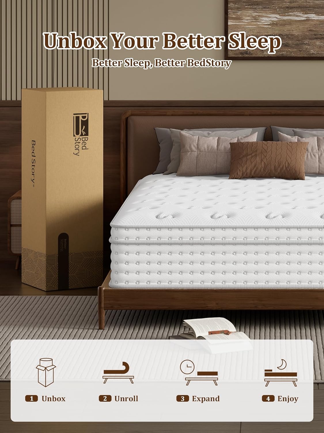 BedStory Firm Queen Mattress 14 Inch, Hybrid Queen Size Mattress in a Box, Back Pain Relief, Luxury Pocket Spring Mattress, Fiberglass-Free, 365-Night-Trial, 10 Year Warranty