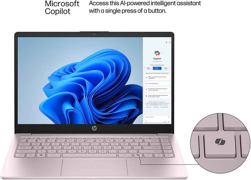 HP Ultrabook Laptop with Copilot AI • Microsoft 365 • 16GB RAM • 256GB SSD + 128GB Storage • Intel 4-Core CPU • WiFi 6 • Windows 11 • 2026 Edition