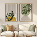 Framed Green Boho Wall Art for Living Room, Set of 2 Neutral Bohemian Botanical Geometric Artwork for Walls, Large Mid Century Modern Canvas Painting Print Wall Decor for Bedroom Office, 20x30 Inch