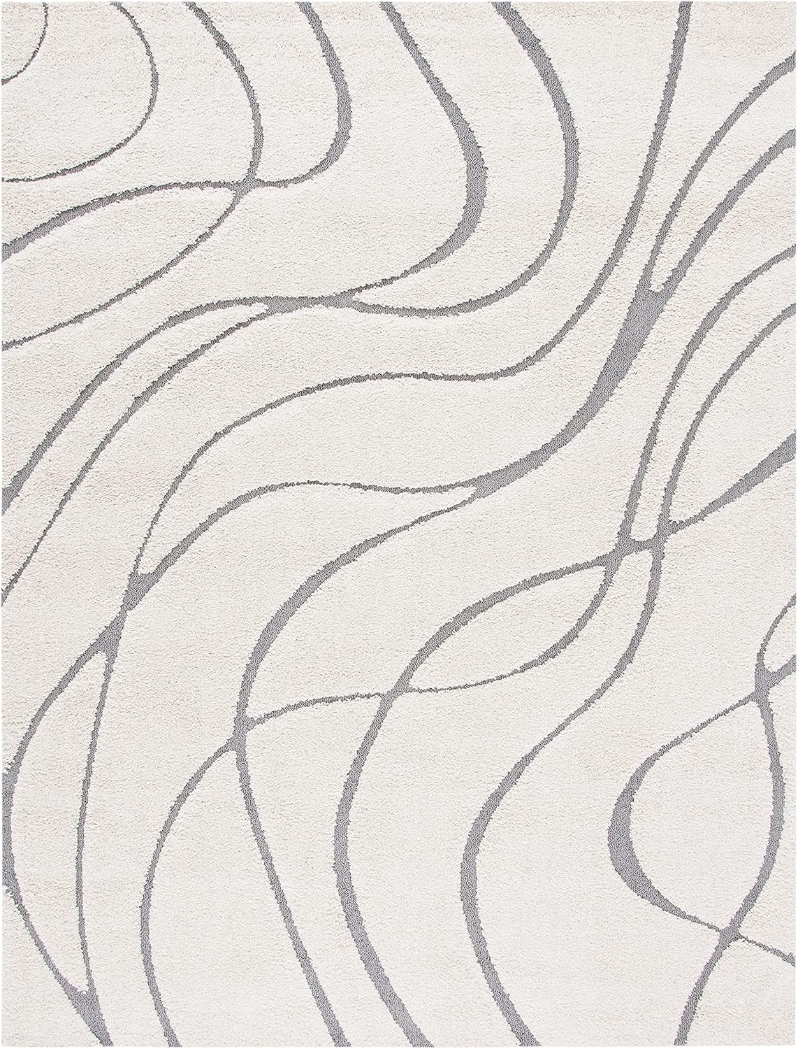 SAFAVIEH Florida Shag Collection Area Rug - 8'6" x 12', Cream & Grey, Non-Shedding & Easy Care, 1.2-inch Thick Ideal for High Traffic Areas in Living Room, Bedroom (SG471-1180)