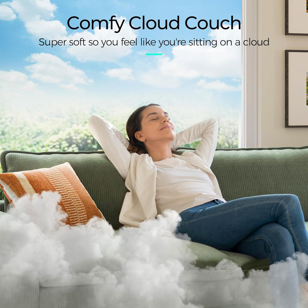 LINSY HOME 123" Modular L-Shaped Sectional Sofa, 3-Seat Corduroy Modern Cloud Couch with Deep Seat & 1 Movable Ottoman, Perfect for Living Room, Office, Bedroom, Green
