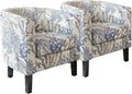 BELLEZE Living Room Chairs Set of 2, Linen Round Accent Barrel Chairs, Club Tub Sofa Chairs for Bedroom, Corner Chairs with Flared Legs and Cozy Soft Padding - Highland (Blue Coral)