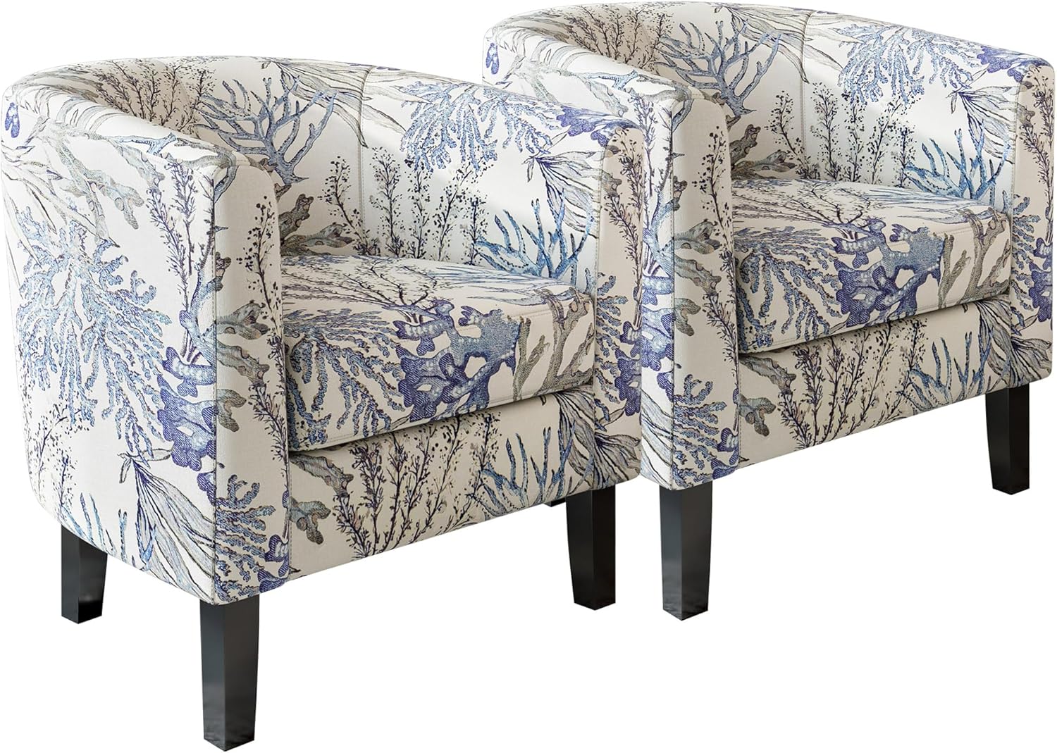 BELLEZE Living Room Chairs Set of 2, Linen Round Accent Barrel Chairs, Club Tub Sofa Chairs for Bedroom, Corner Chairs with Flared Legs and Cozy Soft Padding - Highland (Blue Coral)