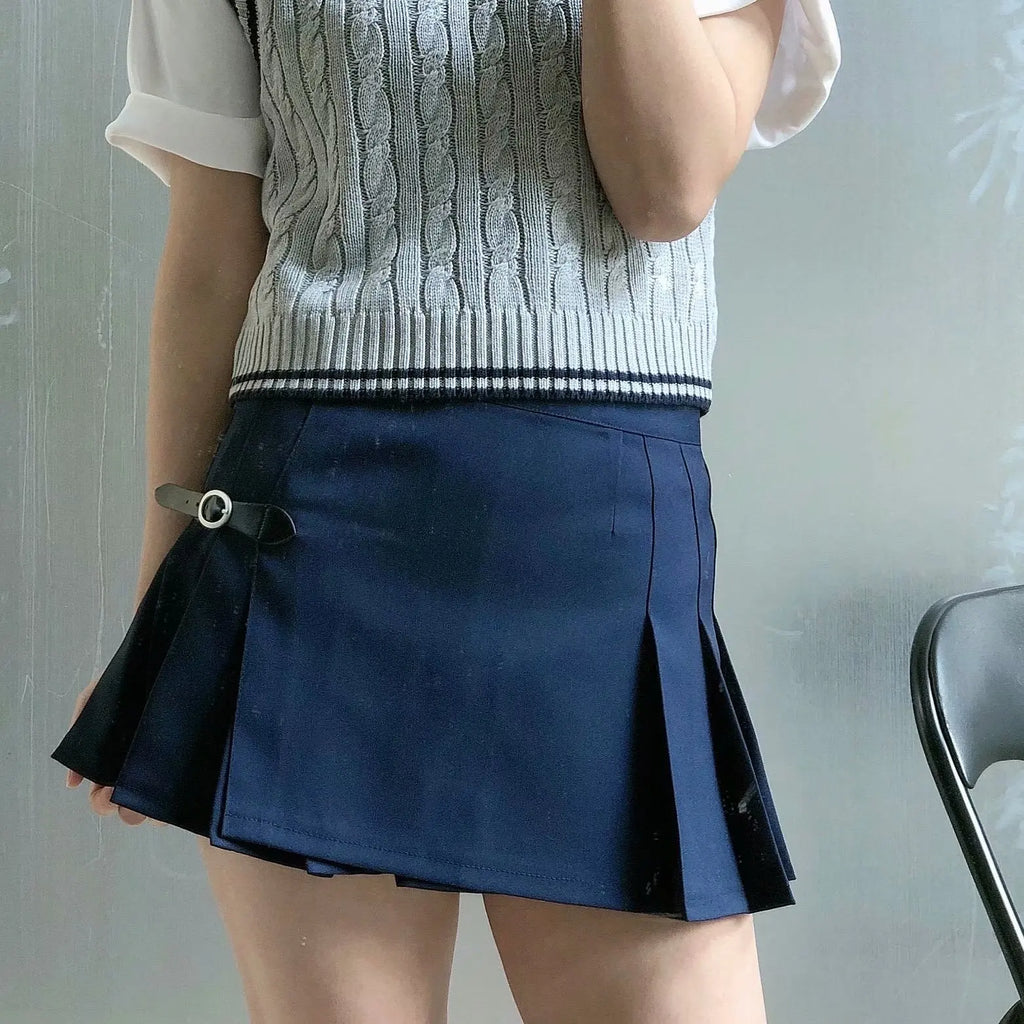 Brandy Skirts Women Plaid Pleated Shorts Skirt A Line Kawaii Egirls Low Waisted Belt Button Sexy Skirt Black Mini Buckle Skirts