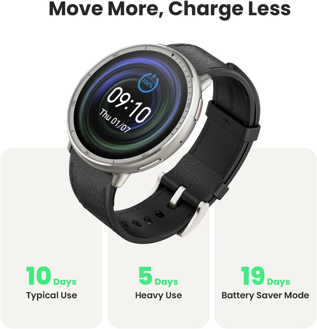 Amazfit Active 2 Premium Smart Watch Fitness Tracker (Round) for Android & iPhone, 10 Day Battery, Water Resistant, GPS Maps, Heart & Sleep Monitor, HYROX Mode, Sapphire Glass, Leather + Sport Strap
