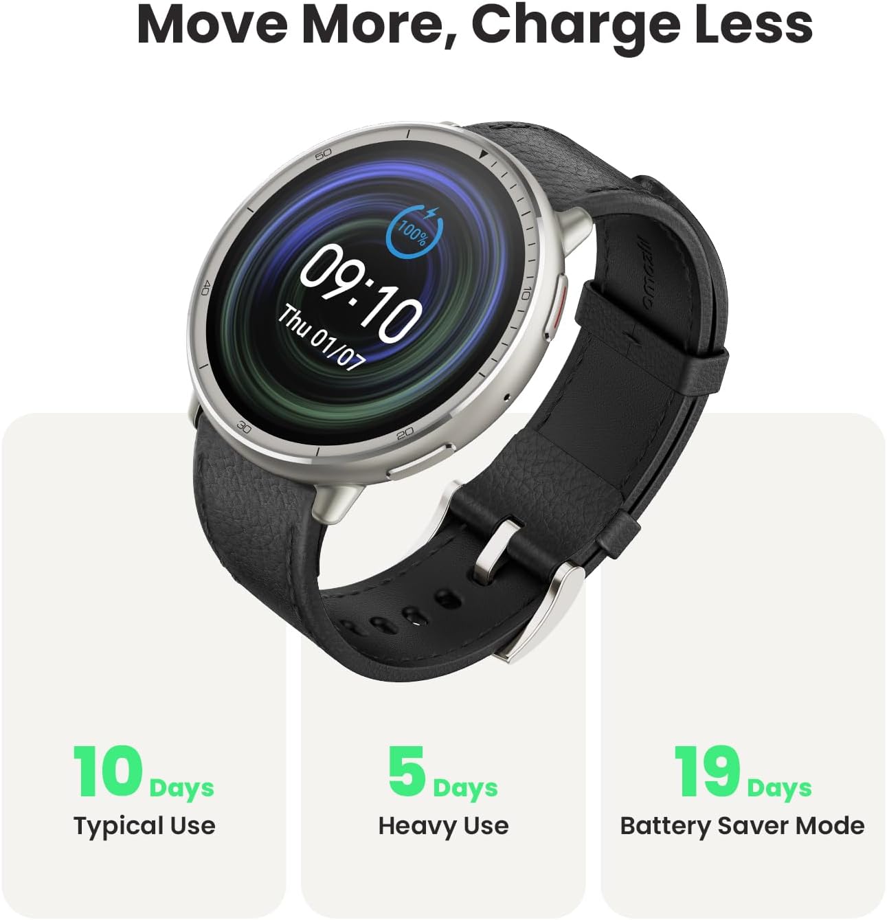 Amazfit Active 2 Premium Smart Watch Fitness Tracker (Round) for Android & iPhone, 10 Day Battery, Water Resistant, GPS Maps, Heart & Sleep Monitor, HYROX Mode, Sapphire Glass, Leather + Sport Strap