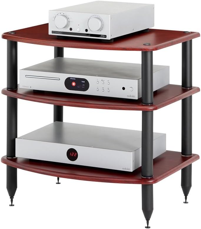 Pangea Audio Vulcan Three Shelf Audio Stereo Rack, Media Stand, and Components Cabinet 3 Shelf Rosenut Red