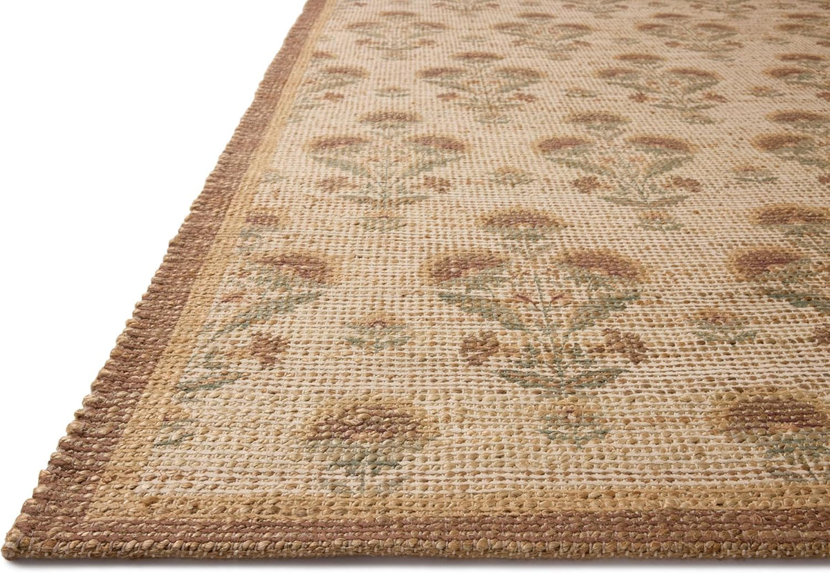 Loloi Chris Loves Julia Rue Collection RUE-01 Wheat/Sage 8'-6" x 11'-6" Area Rug Jute Neutral Floral Living Room Bedroom Rug
