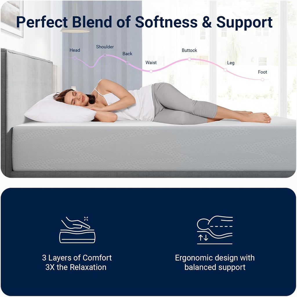 Avenco Queen Mattresses, 10 Inch Queen Size Mattress with Gel Memory Foam for Cool Night & Pressure Relief, Bed Mattress in a Box Medium Soft Plush Feel Colchones with Motion Isolating