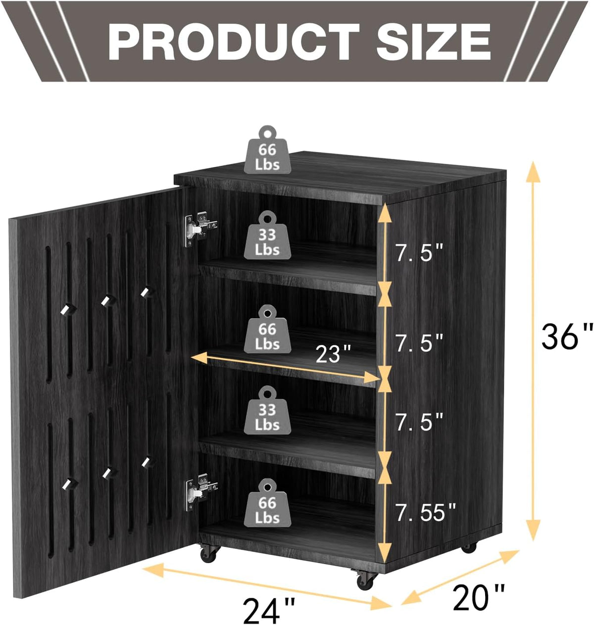 5-Tier Stereo Components Cabinet Wooden Audio Equipment Cabinet with Grille Door Closed Entertainment Stand with Adjustable Shelves AV Media Vintage Rack On Wheels for Living Gaming Room (Black)