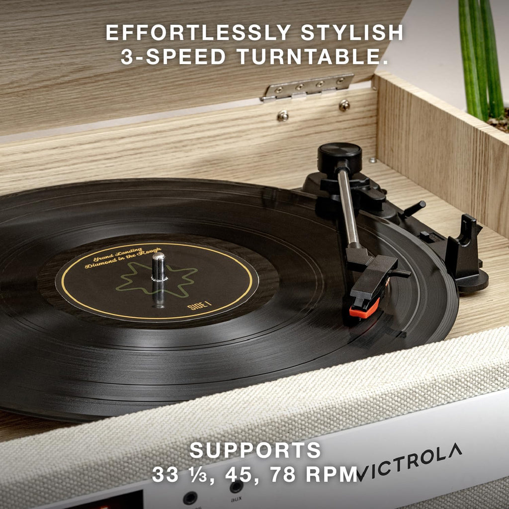 Victrola Century 6-in-1 Vinyl Record Player & Music Center – 3-Speed Turntable, CD & Cassette Player, VINYLSTREAM, Bluetooth & 3.5mm Aux, Record Player with Speakers, Mid Century Design (Walnut)