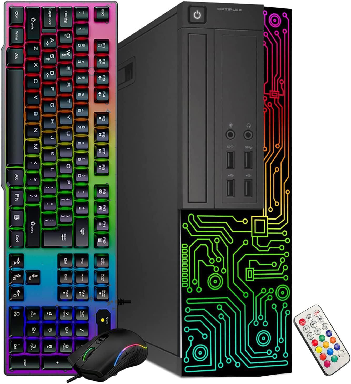 Dell Optiplex Small Desktop Computer (SFF) PC | Quad Core Intel i5 (3.2GHz) | 16GB DDR3 RAM | 512GB SSD | 24 Inch Monitor | RGB Gaming Keyboard & Mouse, Headset | Windows 11 Pro (Renewed)