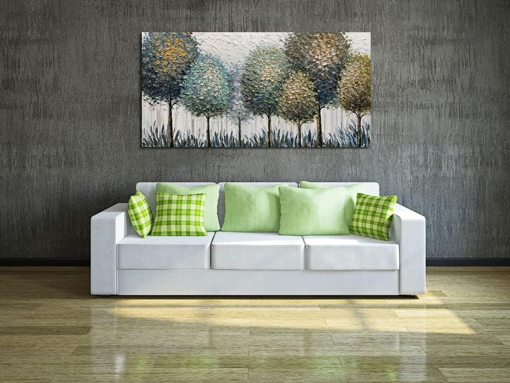 V-inspire Art,24x48 Inch Impressionist Hand Drawn Landscape Oil Paintings Abstract Textured Tree artwork Canvas Wall Art Painting Home Decorations Painting Ready to Hang