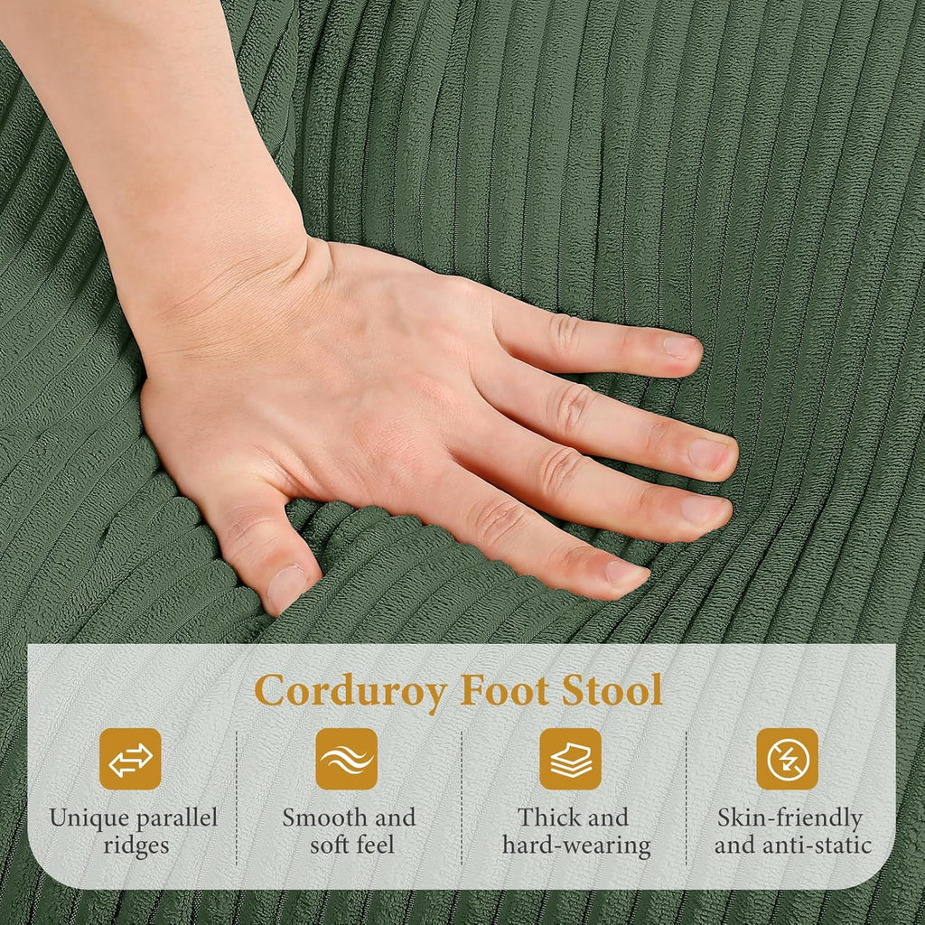 Vesgantti Large Ottoman for Modular Sofa, 29.5" Corduroy Pouf Ottoman with Spring Cushion, Rectangle Foot Rest for Couch, Entrance Footstool with Wood Legs, Footstool for Living Room, Bedroom, Green