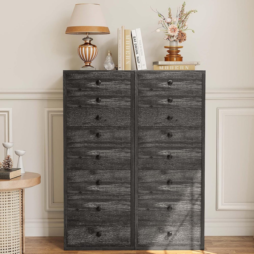 LIKIMIO Tall Dresser, Small Dressers with 8 Storage Drawers, Chest of Drawers for Organizing, Tall Narrow Dresser for Bedroom, Charcoal Grey