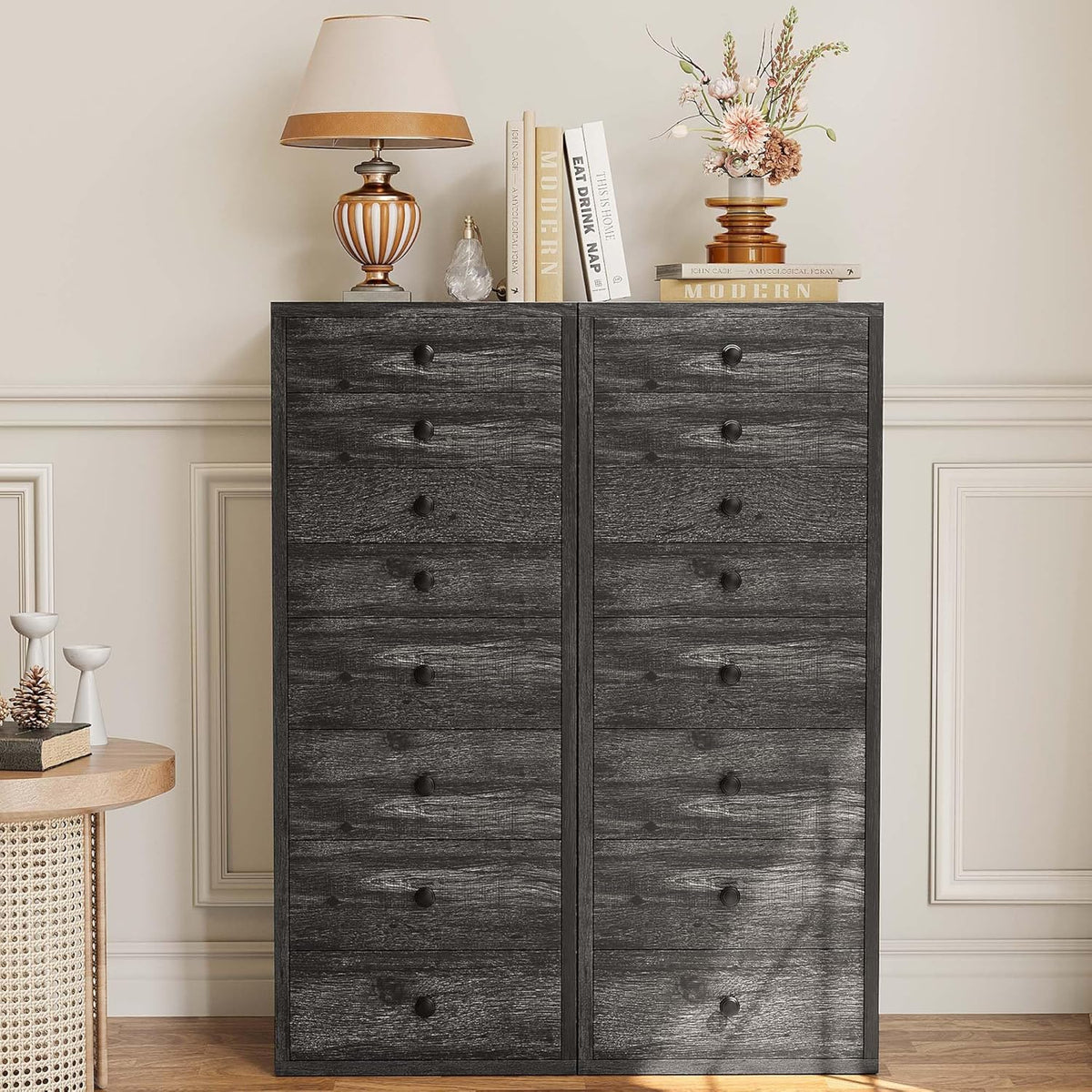 LIKIMIO Tall Dresser, Small Dressers with 8 Storage Drawers, Chest of Drawers for Organizing, Tall Narrow Dresser for Bedroom, Charcoal Grey
